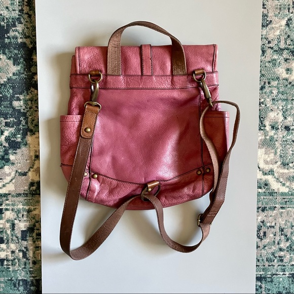 Cynthia Rowley Light Red Burgundy Leather Convertible Handbag Backpack Purse - Picture 8 of 11